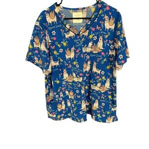Alpaca Picnic Cherokee Scrubs Prints V Neck Top CK678 APPC Size 2XL Medical Vet